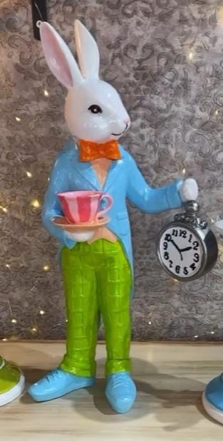 Alice in Wonderland Tea Time Rabbit Figurine, Rabbit Statue With Clock ...