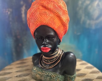 Handcrafted African Woman Statue, Elegant African Lady Bust Statue, Stylish African Woman Statue, Ethnic Home Decor African Woman Statue