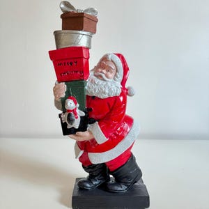 Santa Claus Figurine Carrying Stacked Christmas Gifts, Christmas Santa Decoration, Santa Figurine with Gift Boxes, Santa Claus Sculpture
