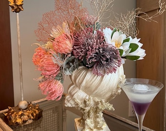 Seashell Vase with Coral Base, Seashell Flower Vase, Seashell Vase, Modern Coastal Shell Vase, Ocean Home Decor, Nautical Decor, Ocean Vase
