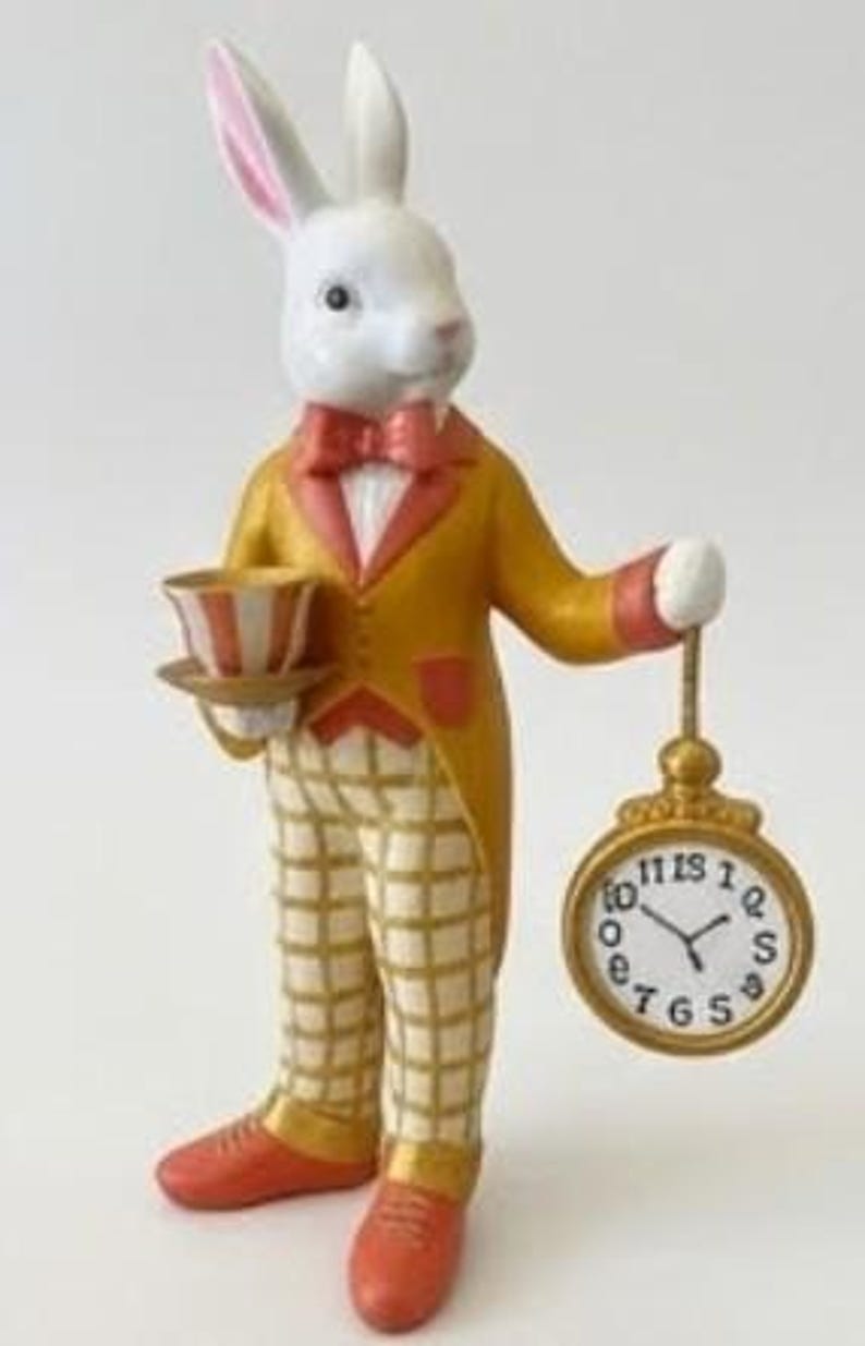 Alice in Wonderland Tea Time Rabbit Figurine, Rabbit Statue With Clock ...
