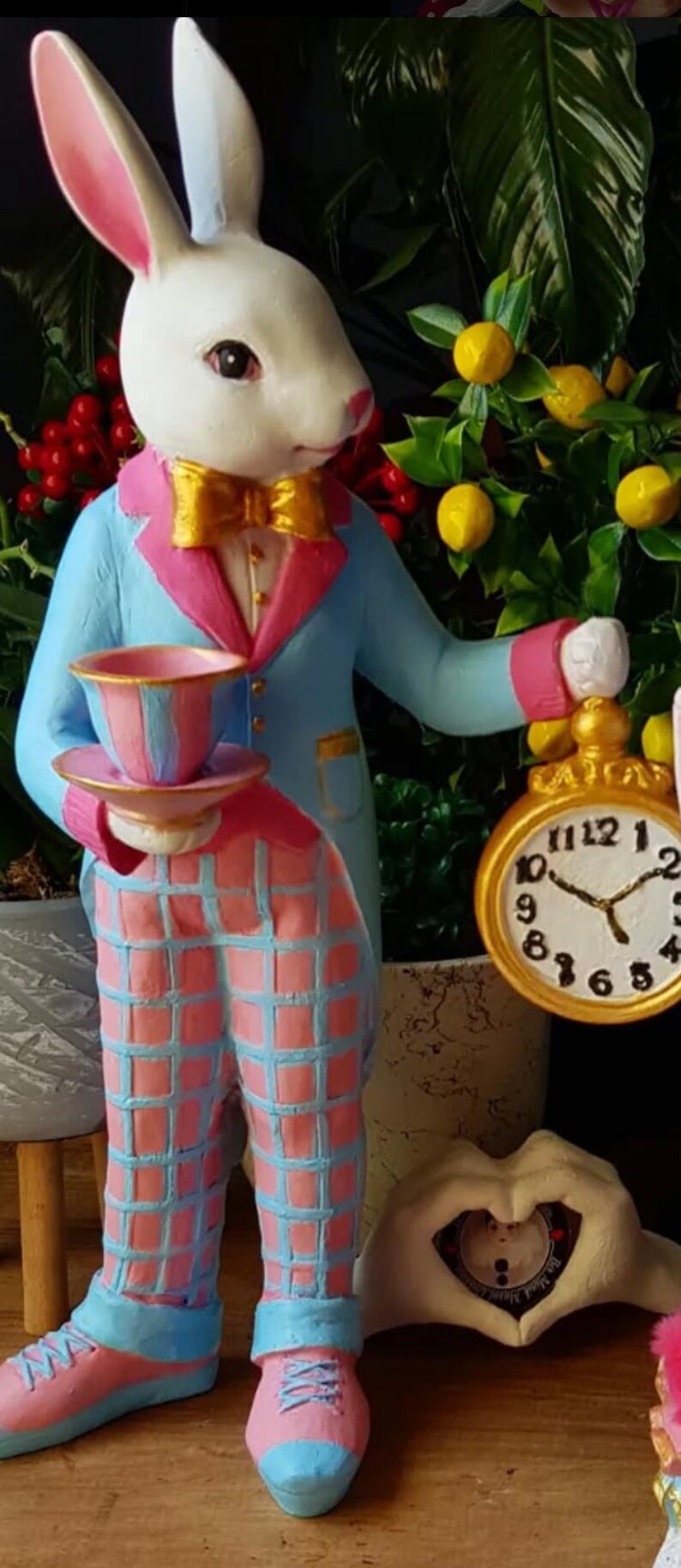 Alice in Wonderland Tea Time Rabbit Figurine, Rabbit Statue With Clock ...