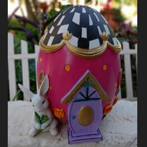 Easter Egg House Decoration, Easter Bunny Figurine, Spring Holiday Decor, Cute Bunny Home Decor, Fairy Garden Easter, Rabbit and Egg Decor