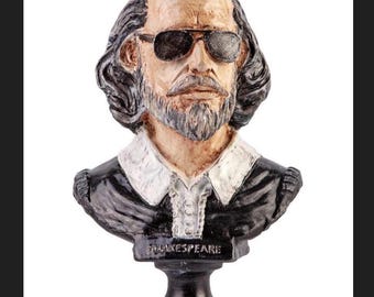 Shakespeare Bust Statue, Shakespeare With Sunglasses Statue, Modernized Historical Figure Bust, Shakespeare Bust Sculpture, Shakespeare Bust
