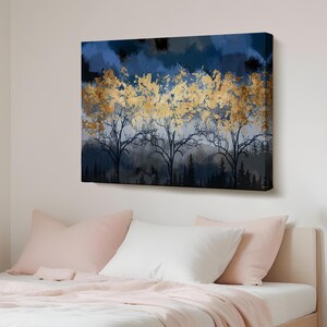 Midnight Forest Landscape Oil Painting Look Decorative Art, Framed Canvas Wall Art, Abstract Modern Wall Decor, Abstract Canvas Print