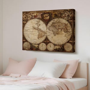Vintage Retro Weltkarte Gemälde, große Wandbehang, Wohnkultur Leinwand, Leinwand Wandkunst, Housewarming Geschenke, Leinwand Raumdekor