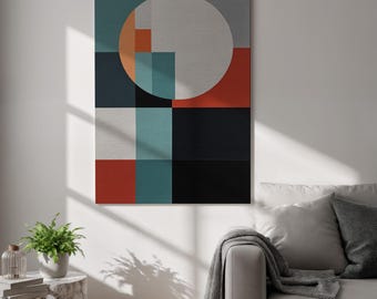 Geometrische canvaskunst, kleurenblokprint, abstract muurdecor, poster met minimale vormen, moderne ingelijste kunstwerken, huisaccent in retrostijl