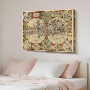Vintage Retro Weltkarte Gemälde, Housewarming Geschenke, große Wandbehang, Leinwand Raumdekor, Leinwand Wandkunst, Wohnkultur Leinwand