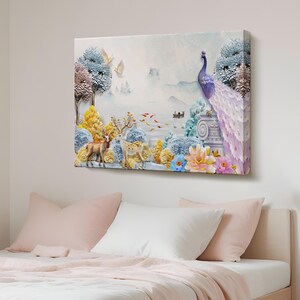 Animals İn The Forest Decorative Canvas Wall Art, Surreal Canvas Print, Large Wall Art, Housewarming Gift, Surreal Canvas Wall Art