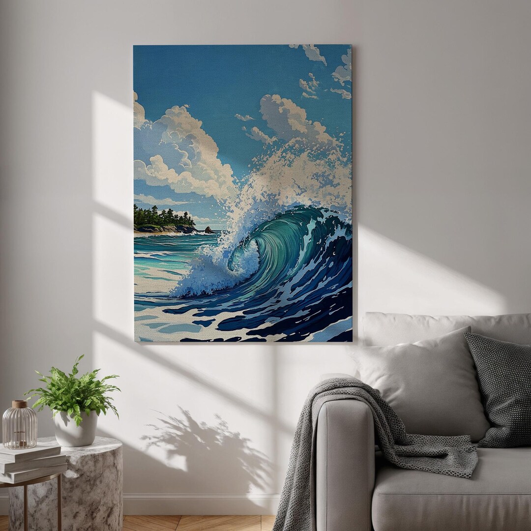 Ocean Wave Canvas Wall Art, Coastal Nature Framed Print, Surf Beach ...