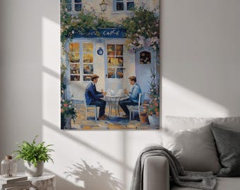 Arte de parede em tela de café francês, cena de rua romântica impressionista de Paris, impressão de pintura emoldurada vintage para cozinha, sala de jantar, sala de estar