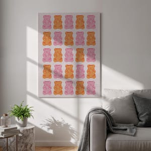 Gummy Bear Canvas Wall Art, Pop Art Candy Print, Colorful Modern Kitchen Decor, Framed Cute Art for Teen Bedroom and Playful Living Room