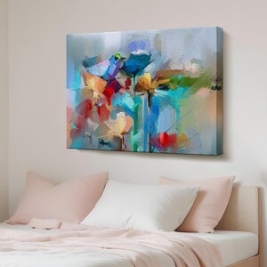 Modern Abstract Style Flowers And Birds Decorative Canvas Wall Art, Housewarming Gifts, Large Wall Art, Abstract Modern Wall Decor