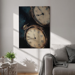 Vintage Pocket Watch Canvas Art, Antique Roman Numeral Print, Rustic Steampunk Wall Poster,Framed Nostalgic Decor for Office and Living Room
