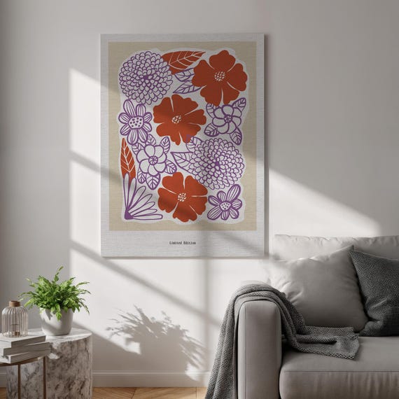 Moderne Florale Leinwand-Wandkunst – Abstrakte Blumen, Boho-Stil, 30,5x40,6 Cm, Ungerahmt Für Wohnzimmer & Schlafzimmer