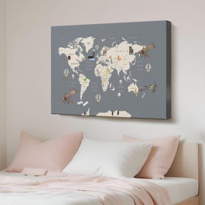 Dekorative Weltkarte Leinwand Wandkunst für Kinderzimmer, klassische Leinwand Kunst, moderne Leinwand Wanddekor, gerahmte Leinwand Wandkunst