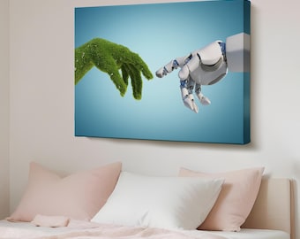 Arte de pared decorativo abstracto sobre naturaleza y tecnología, arte de pared surrealista, impresión surrealista en lienzo, decoración de pared moderna surrealista