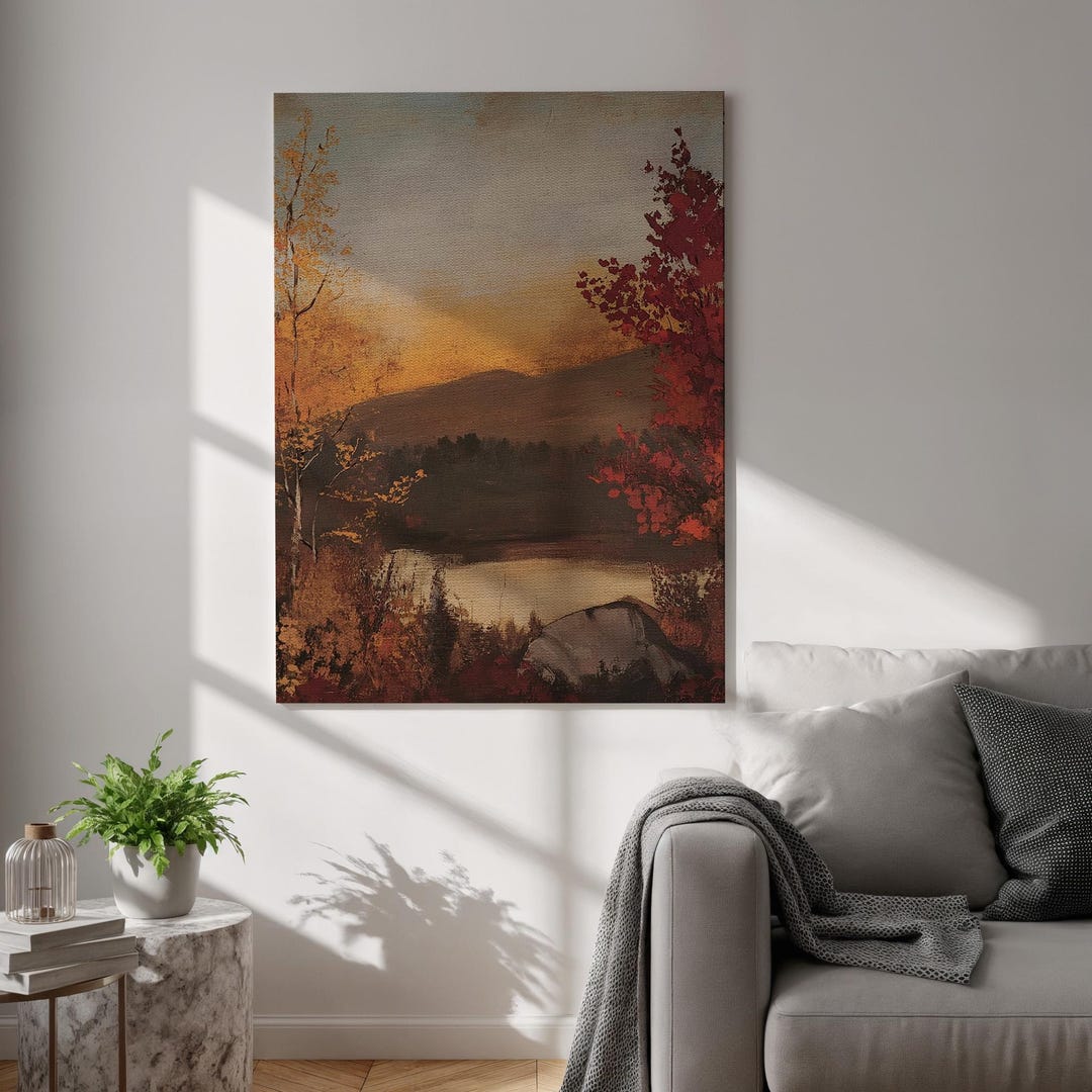 Autumn Landscape Canvas Print, Cozy Fall Forest Wall Art, Golden Sunset ...