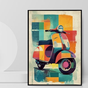 Premium Vespa Poster, Retro Wall Art, Vespa Scooter Print, Vintage Wall Art, Italian Wall Art, Retro Scooter Poster, Art.Nr. P0004