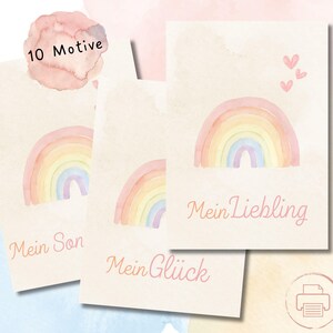 10 « Cartes bébé avec motif arc-en-ciel »/cartes de vœux en beige-crème pour filles et garçons, idée cadeau de naissance, jeu de cartes bébé neutre, imprimé