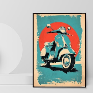 Vespa Retro Poster, Vintage Vespa Design, Retro Wall Art & Art Prints, Vespa Scooter Print, Vintage Look, Italian Art, Art.Nr. P0001
