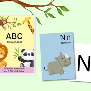 ABC learning cards animals, Montessori letter cards, alphabet cards kindergarten, preschool, elementary school, learning game, DIN A6, instant download