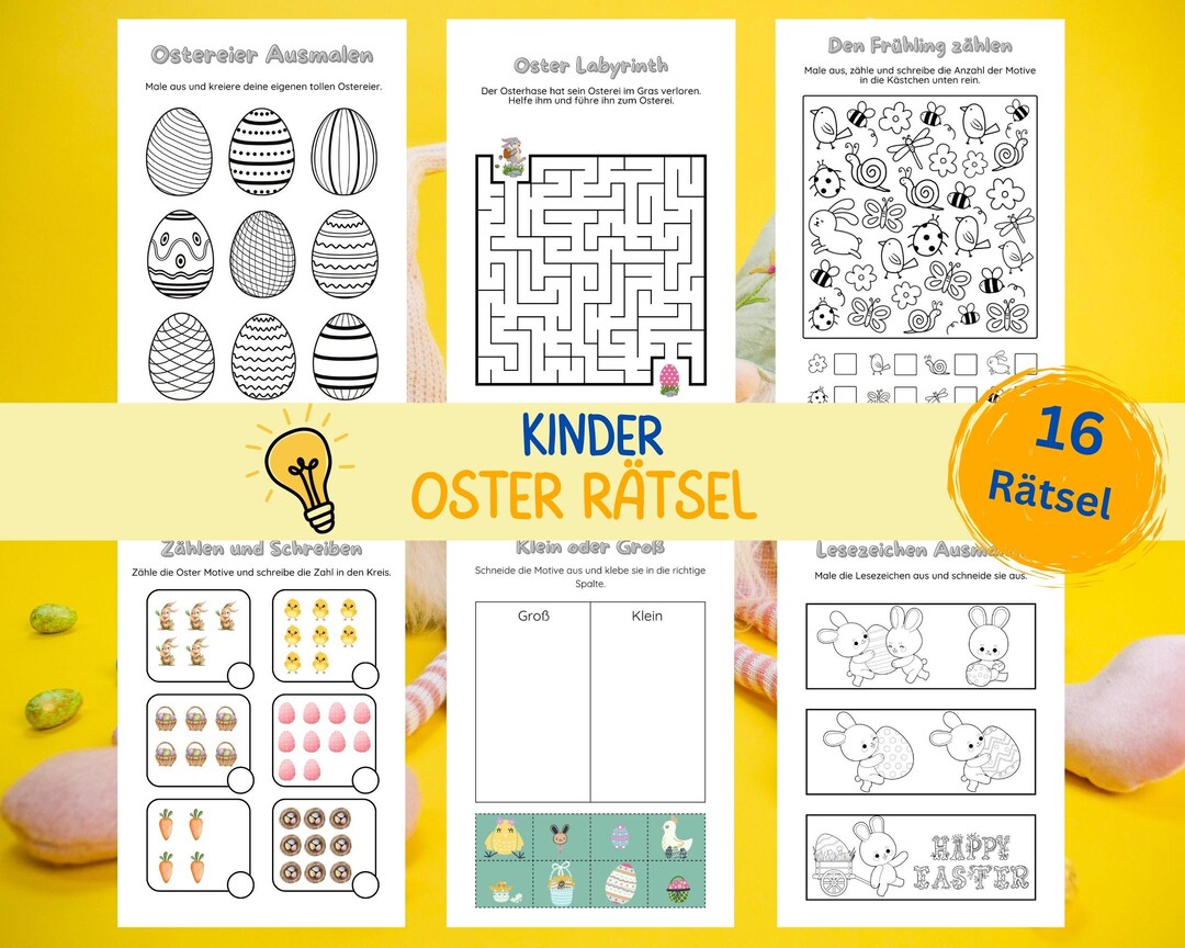 16 Oster Rätsel, Ostern Aktivitäten Kinder, Malvorlagen, Bastelideen