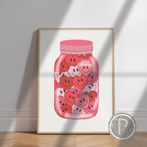 Glas Herzen- Digital Wall Art | ästhetisches Wohndekor, lustiger Valentinstag Smiley Liebe Poster Druck, digitaler Download, druckbare Wandkunst