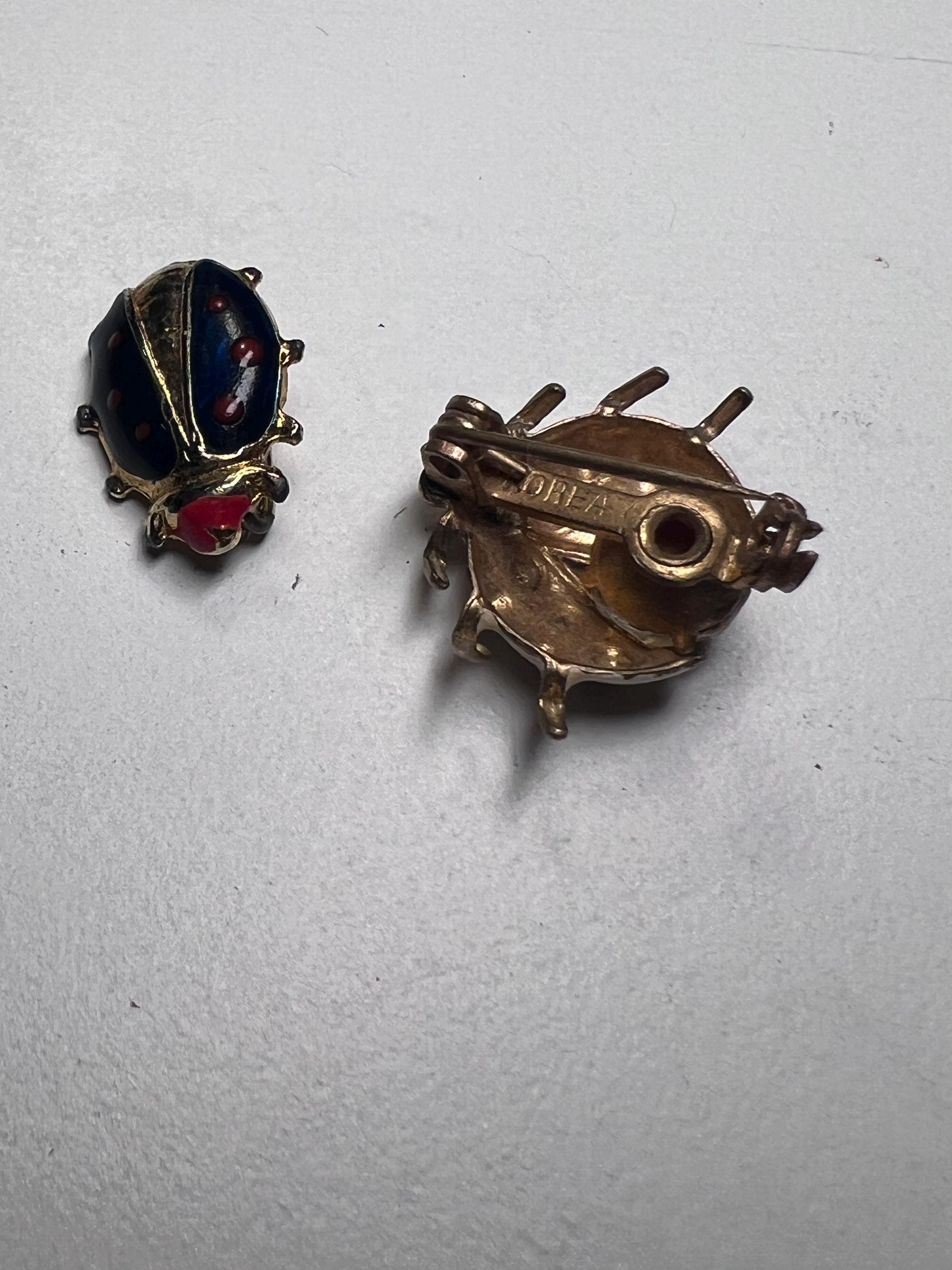 1960s Enameled Beetle Bug Vintage Brooch Pin, AB Rhinestone Accent ...