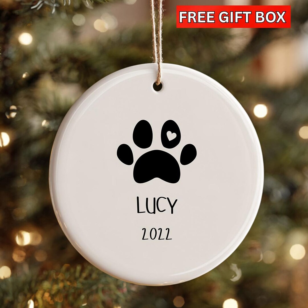 Personalized Pet Paw Print Ornament, Custom Dog Cat Memorial Keepsake ...