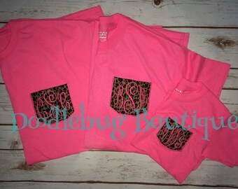 Neon pink leopard pocket tees