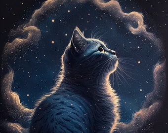 The Stargazer | Cat Art Print | Digital Download | Instant Download | Printable | Cat Decor