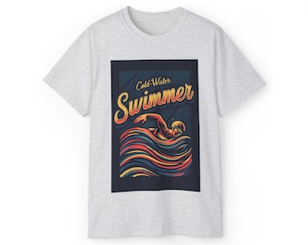 Cold Water Swimmer T-Shirt | Retro Swimmer Graphic Tee, Vintage Wave Design
