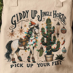 Giddy Up Jingle Horse Pick Up Your Feet Cactus | Western PNG Sublimations, Cowgirl Christmas, PNG Clipart, Western Christmas png, Horse png