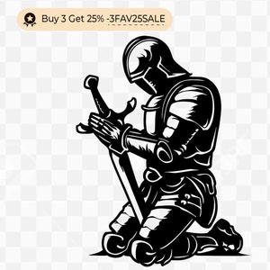 Armor Warrior kneel pray svg, Sword Svg, Shield Svg, Knight Svg, Crusade Svg, Church Tattoo, Vinyl Cutter, Knight Kneeling , Prayer Warrior