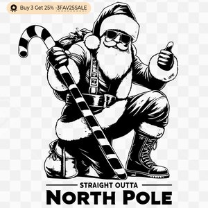Rap Santa SVG, diseño navideño de hip-hop, 'Straight Outta North Pole', svg festivo, dxf, png, Hip-hop Santa, genial Papá Noel navideño svg