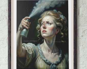 Lady Malerei Badezimmer Kunst lustige klassische Malerei Poster Druck Digital Download druckbare Kunst Vintage Midcentury Toilette Humor amüsant Geschenk