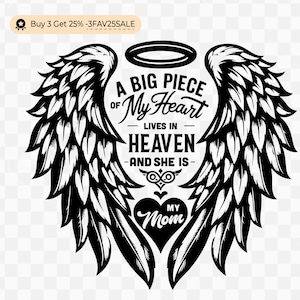 A Big Piece Of My Heart Lives In Heaven, And She Is My Mom, Angel Wings SVG, Heart Halo, Memorial Decal, Memorial T-Shirt, Cricut, Grief svg