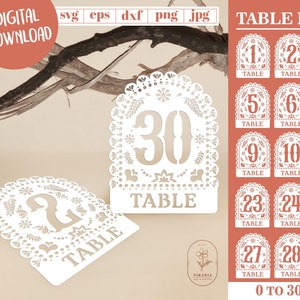 Números de mesa, números de papel picado, boda mexicana, fiesta mexicana colorida, números de mesa blancos en estilo papel picado, svg de boda, fiesta