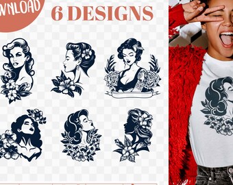 Woman Bundle svg, Floral girl svg, woman in flowers svg, floral face svg, Floral woman cut file, Female svg, Eyelash svg, Latina SVG Design