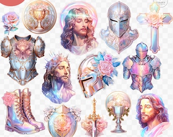 Armor of God Clip Art, Full Armor of God PNG, Ephesians 6, Christian PNG, Holographic sticker, Prayer Clipart, Prayer Warriors, Jesus design