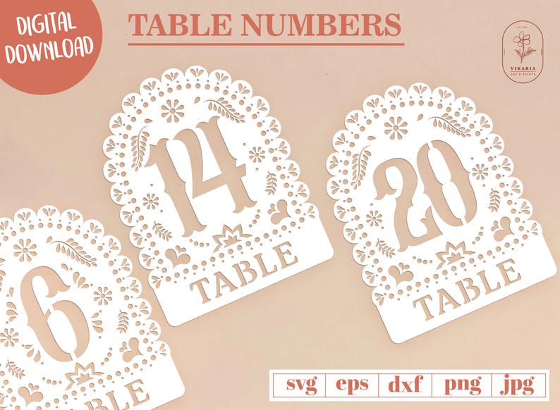 Table Numbers, Papel Picado Numbers, Mexican Wedding, Colorful Mexican Fiesta, White Table Numbers in Papel Picado style, Wedding svg,fiesta