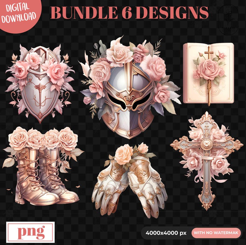 Armor of God Clip Art, Full Armor of God PNG, Ephesians 6, Christian PNG, Digital Download, Prayer Clipart, Prayer Warriors, female warrior,vikariaartprints, vikariartprints
