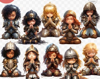 Kids Armor of God Clip Art, Prayer Warriors, Full Armor of God PNGs, Ephesians 6, Digital Download, Commercial Use, Childs Prayer Clipart