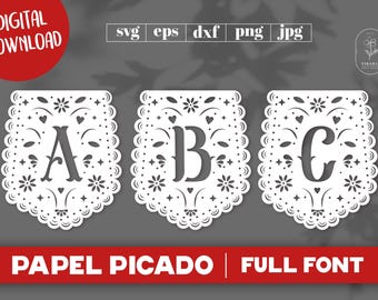 Papel Picado typsnitt Svg, Skapa din egen banner, Papel Picado SVG-paket, Mexikansk banner SVG-fil, Fest SVG, Quinceañera svg, Bröllopssvg