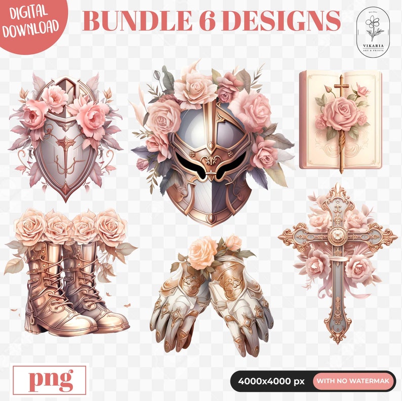 Armor of God Clip Art, Full Armor of God PNG, Ephesians 6, Christian PNG, Digital Download, Prayer Clipart, Prayer Warriors, female warrior,vikariaartprints, vikariartprints