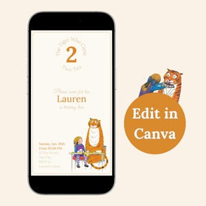 Convite Tigre que Veio para o Chá, Convite Tigre de 2º Aniversário, Convite para Chá da Tarde, Dois Chás, Chá da Tarde, Canva Editável, Convite Tigre