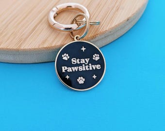 Stay Pawsitive Personalised Dog Tag, Pet ID Tag, Engraved Dog Tags, Cat Tags, Custom Pet Accessories