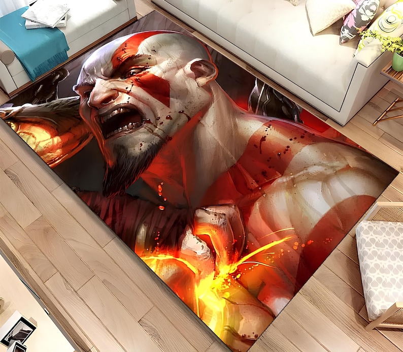God of War Ragnarok Rug: Kratos Printed Carpet, Gamer Decor - Etsy