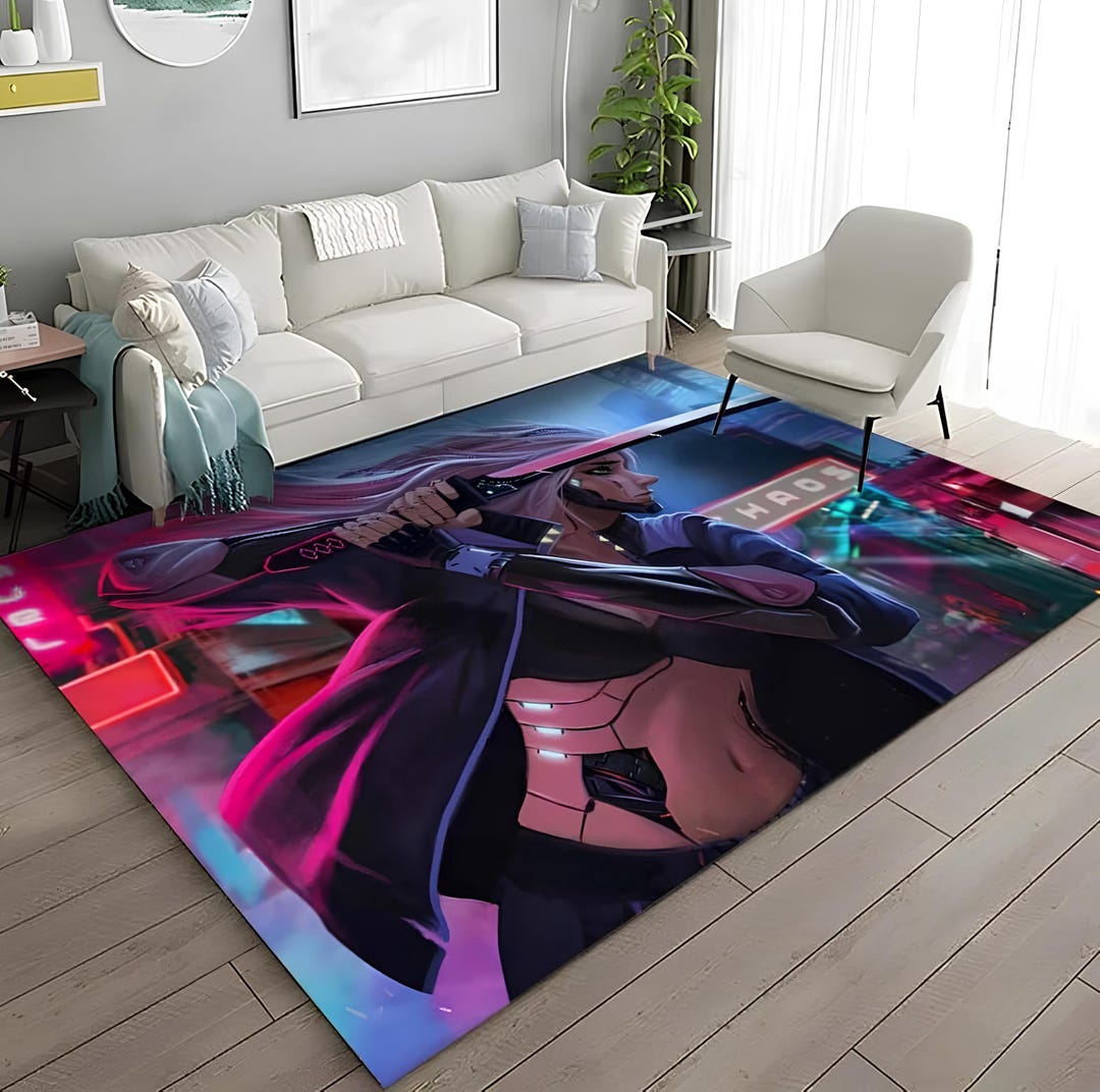 Cyperpunk Rug Cyberpunk Cityscape Rug: Neon Lights, Gamer Room Carpet - Etsy